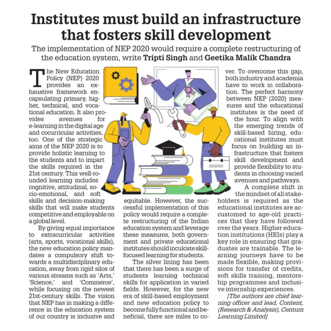 Article on Institutes must build an infrastructure that fosters skill development